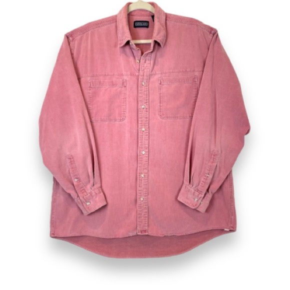 Vintage Other - LANDS END Vintage Corduroy Shirt Pink 90s 1990s Long Sleeve Button Down Tall L